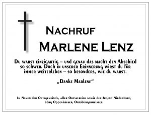 Nachruf Marlene Lenz